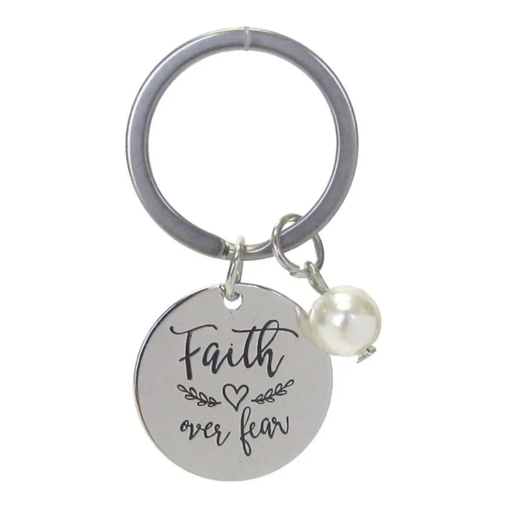 Brand New Boutique Hand Stamped .925 Faith Over Fear Silver Keychain